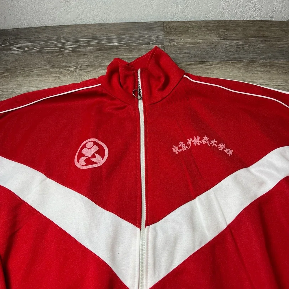 Vintage Track Jacket Mens L Red White Chevron Chinese Shaolin Martial Arts